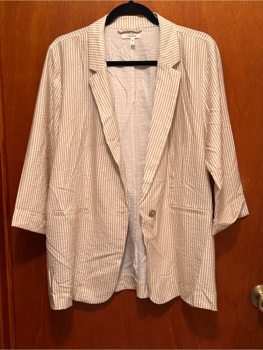 Maurices Cream and Tan Striped Lightweight Blazer